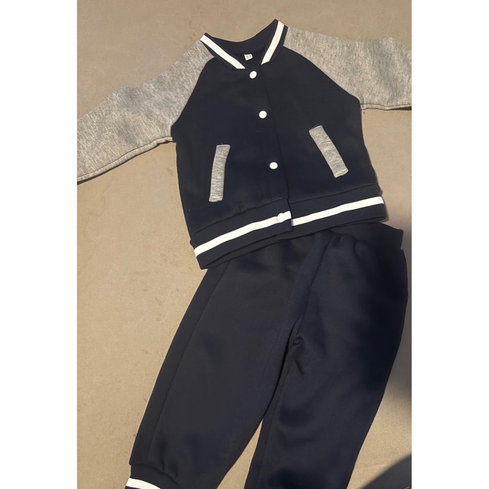 Kids Varsity Tracksuit Set Navy Blue Gray Baseball Jacket Joggers‎ Outfit 80